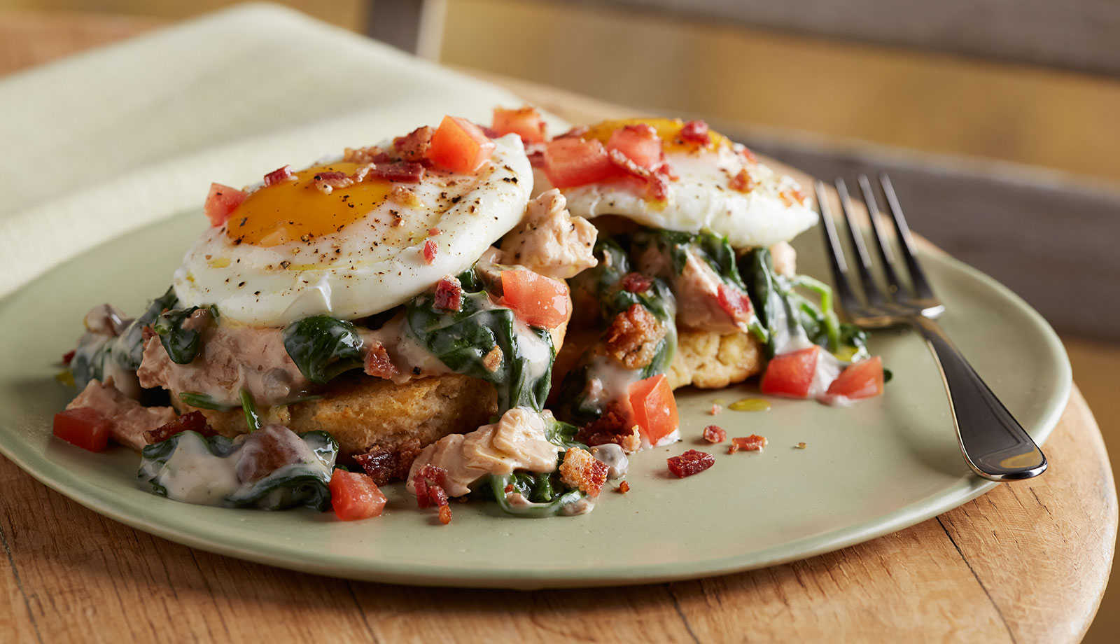 Wild Alaska Salmon and Creamed Spinach and Bacon Benedict