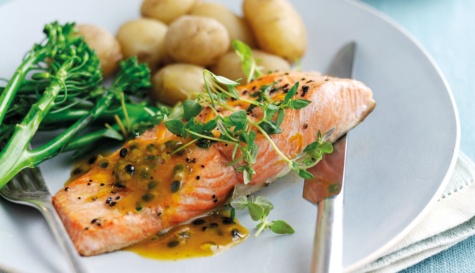 Alaska Salmon with Passionfruit, Orange and Thyme Sauce
