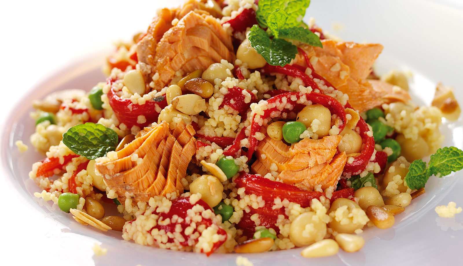 Wild Alaska Salmon Couscous with Chick Peas and Mint Recipe