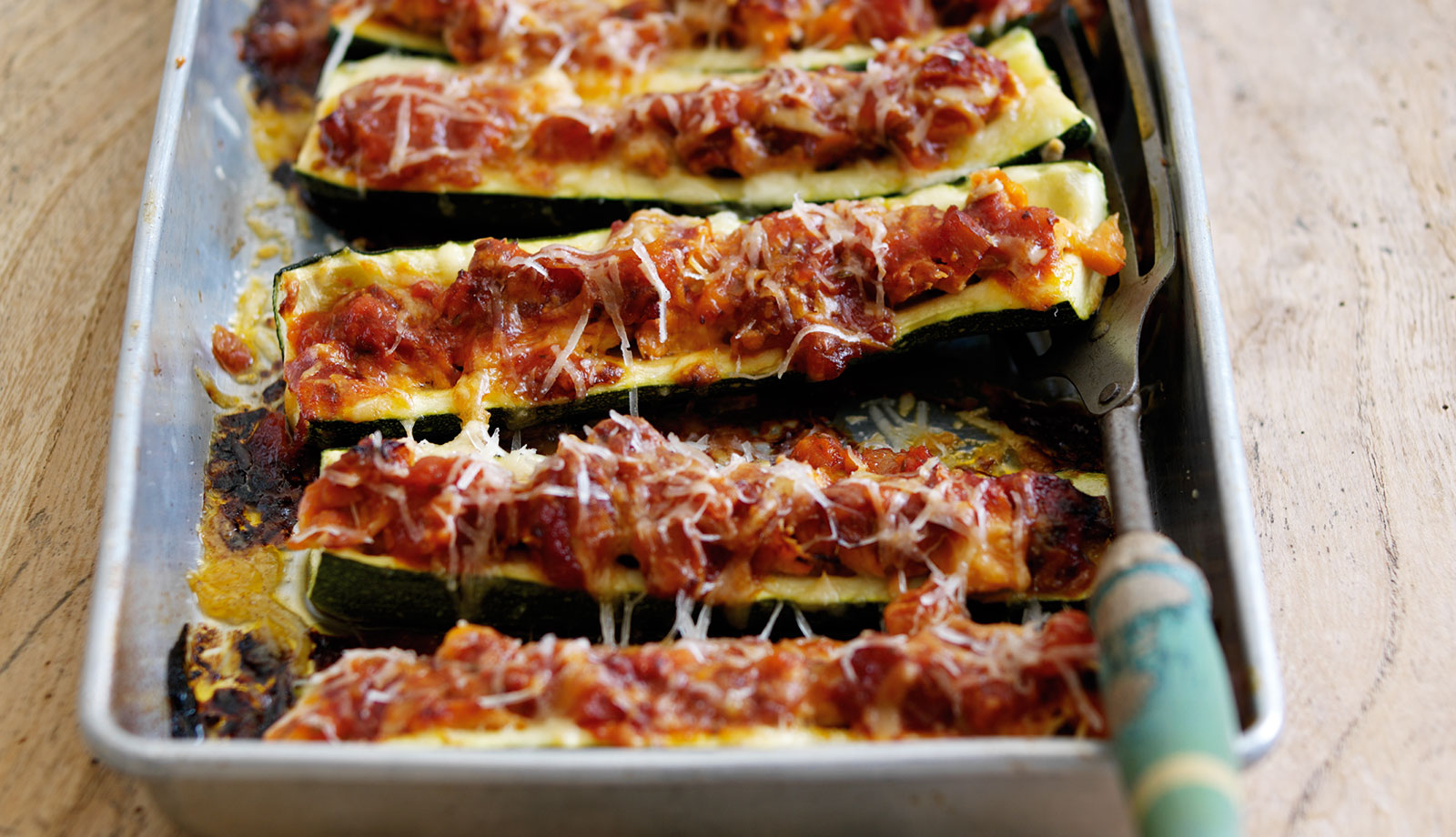 Courgettes stuffed with Wild Alaska Salmon Bolognese