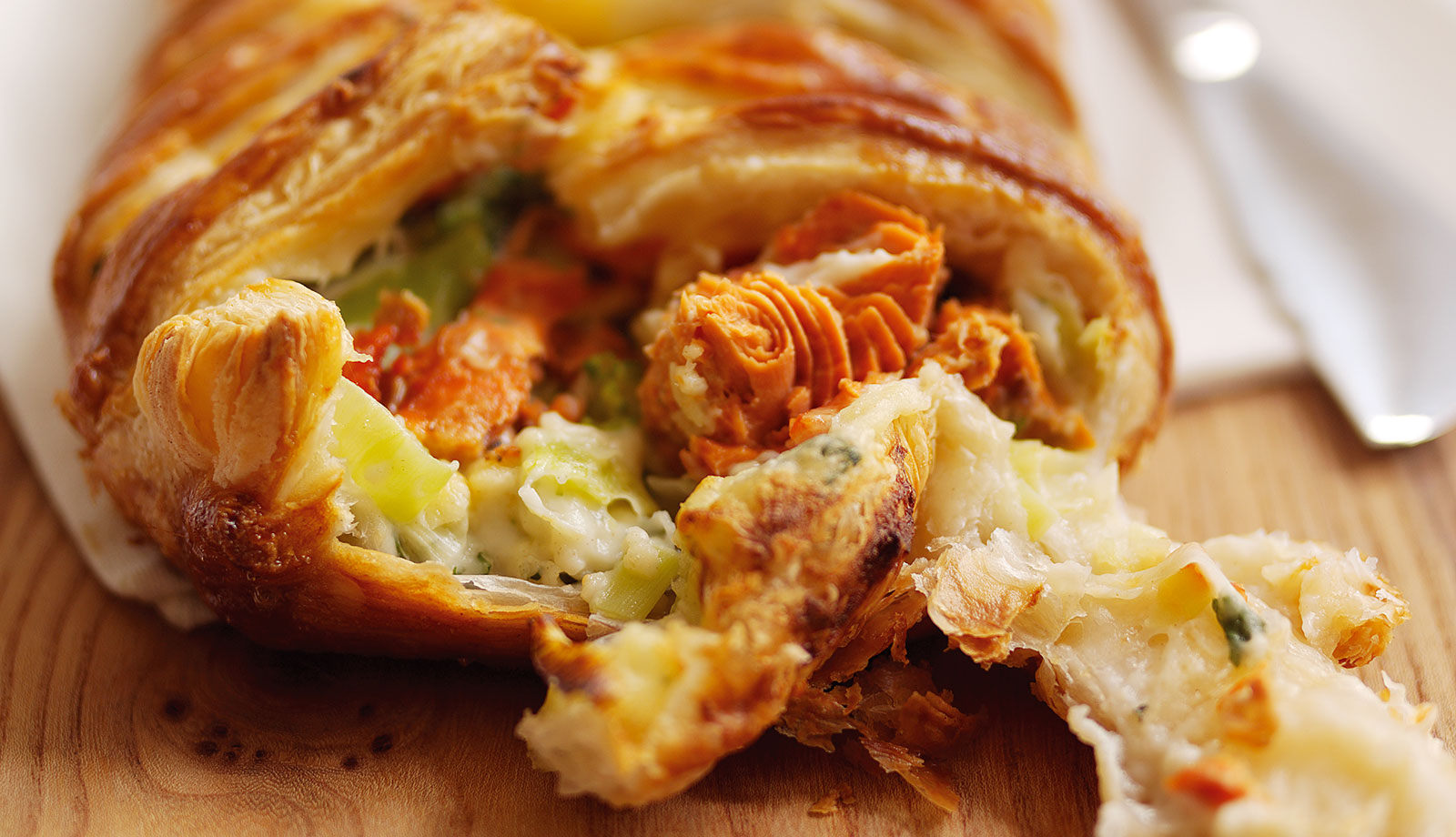 Wild Alaska Salmon, Leek and Broccoli Puff Plait