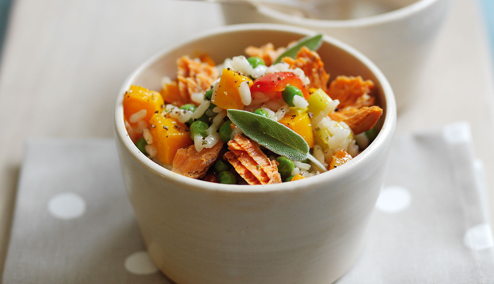 Roasted Butternut and Red Pepper Wild Alaska Salmon Risotto