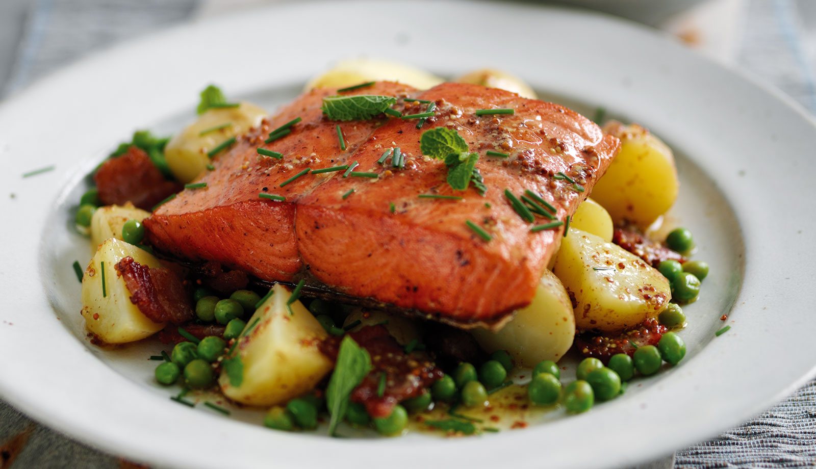 Grilled Wild Alaska Salmon with Warm Potato and Bacon Salad