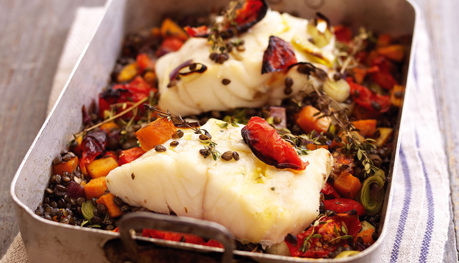 Roast Wild Pacific Cod on Puy Lentils by Wild Alaska Seafood