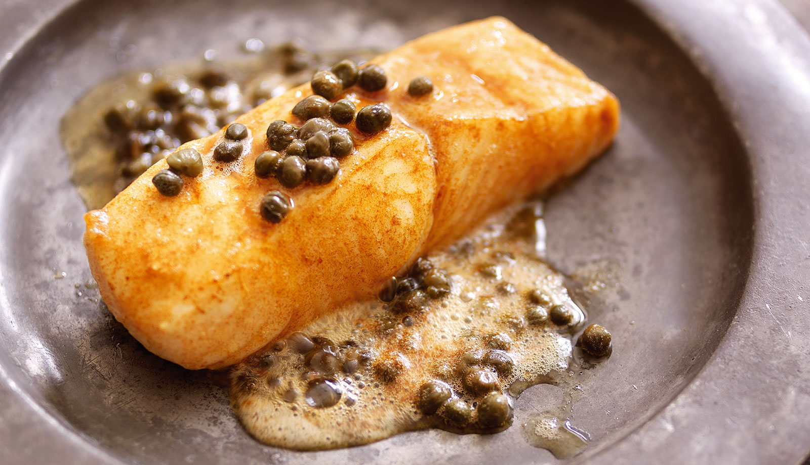 Wild Alaska Halibut with Brown Butter Sauce and Capers