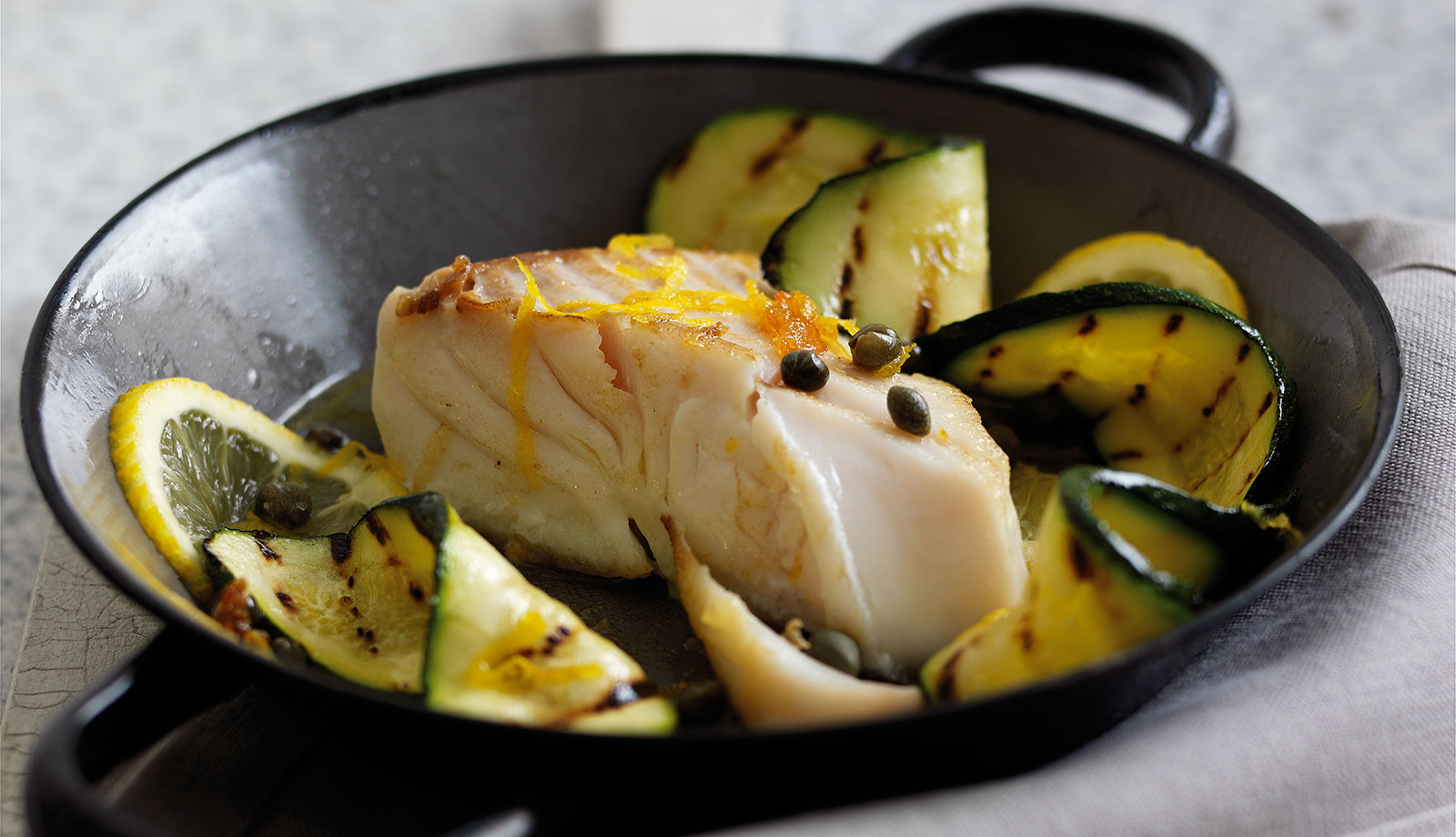 Wild Alaska Halibut with Lemon and Chargrilled Courgettes