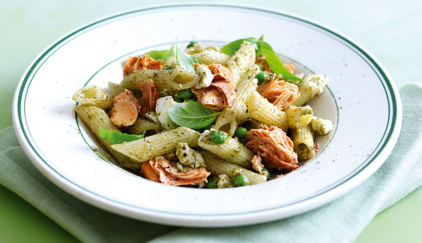 Wild Alaska Salmon and Feta Cheese Pesto Pasta